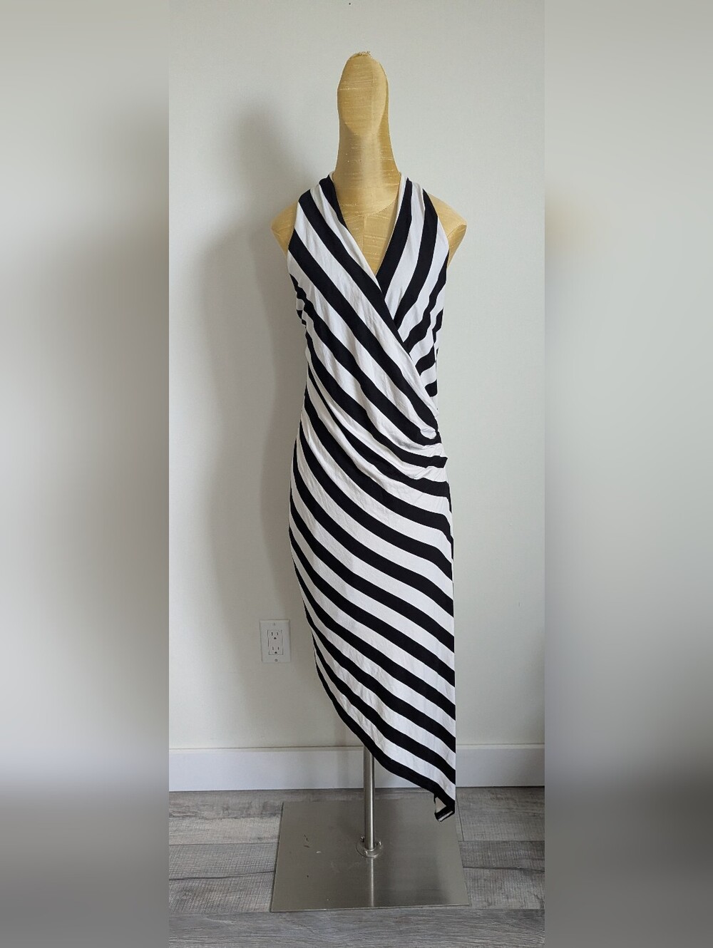 Betsey Johnson Black & White Striped Asymmetric Wrap Dress Size 10